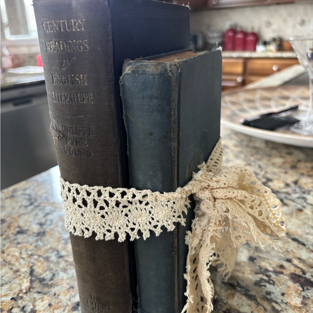 Antique Book Set with Lace Ribbon 1924 Century Readings and 1921 Short Stories